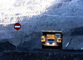 Mining truck on the bottom of a coal mine